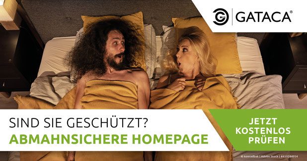 Datenschutz Kampagne Anzeige von zwei menschen die sich im Bett geschockt ansehen