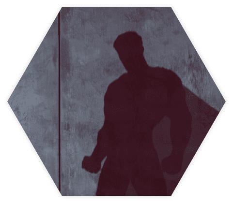 Ansicht eines Superhelden Schattens im Hexagon