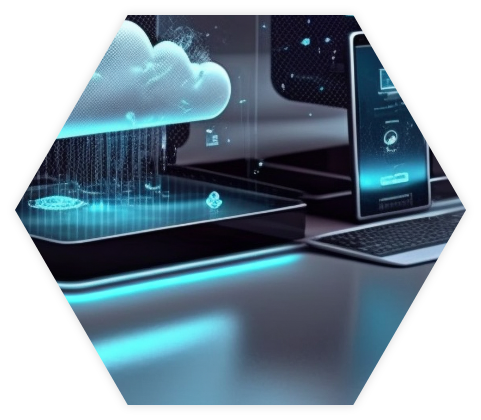 3d-Cloud-Computer-Hosting-Technologie mit elektronischen Geräten 3