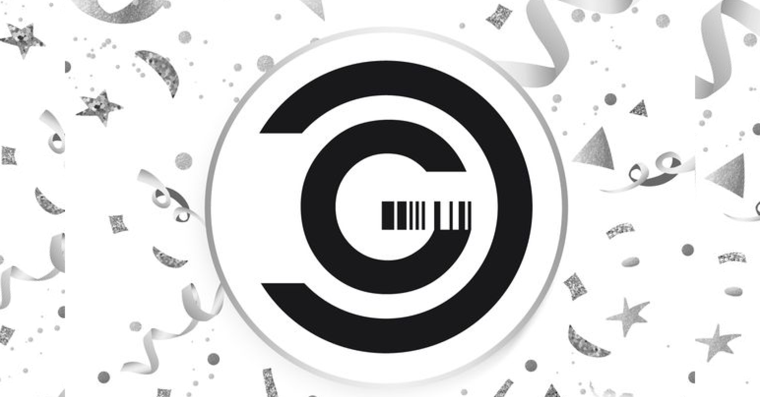 Logoelement von GATACA in einem Kreis mit Konfetti darum