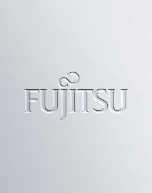 Grauer Hintergrund mir eingestanzten Logo von Fujitsu