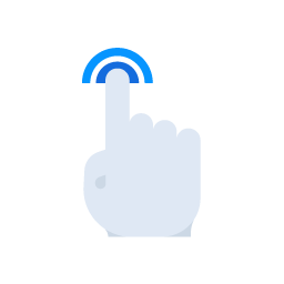 Blaues Icon einer Handgestick zum Tippen auf einem Touchscreen