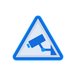 Blaues Icon eines Warnung zu Überwachungskameras