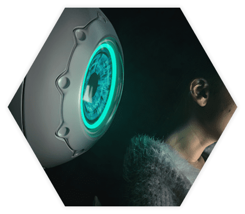 Datenschutz Auge im Dunkeln in Hexagon Form