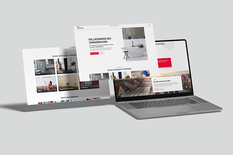 Laptop zeigt die Webseite von Zimmermann VS mit verschiedenen Seitenansichten.
