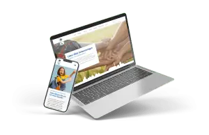 Laptop und Handy zeigen Lions Club Webseite. Lions Club Engagement.