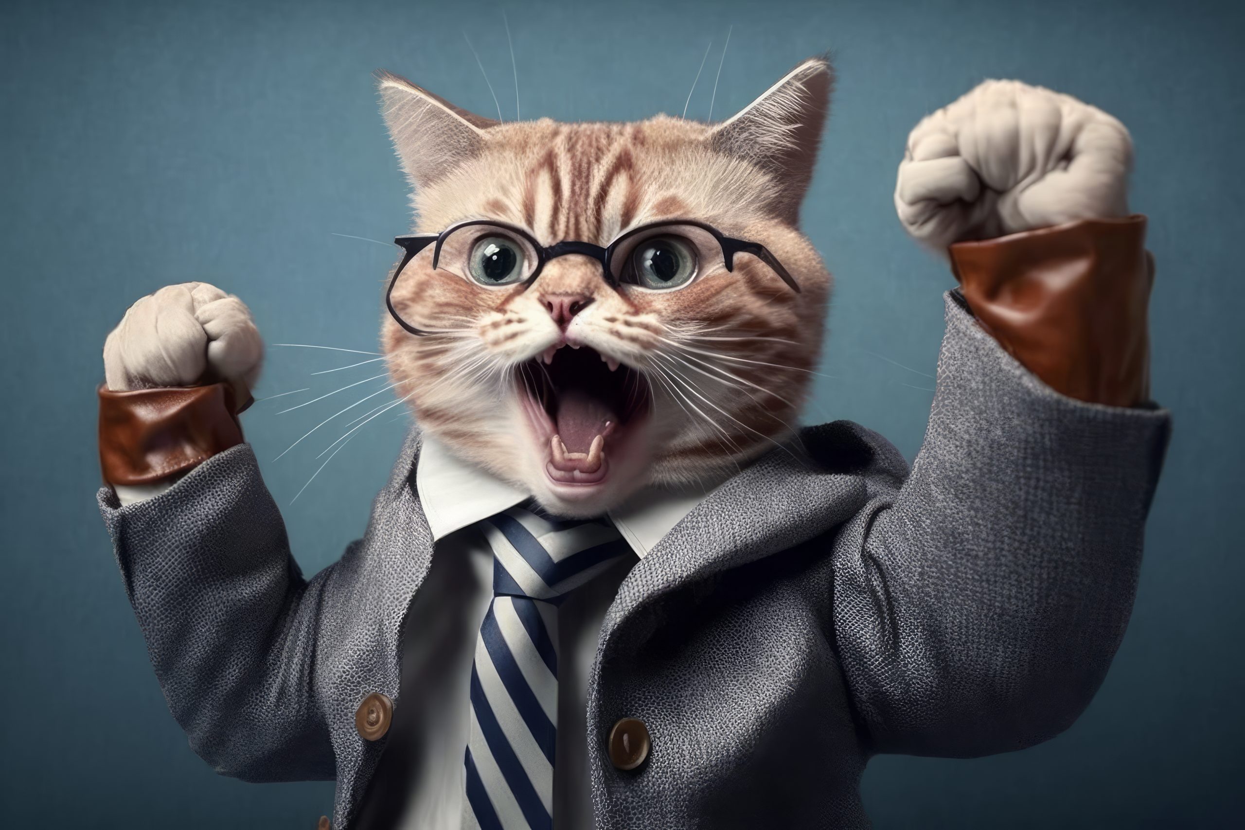Lustige Katze im Business-Anzug und mit Brille